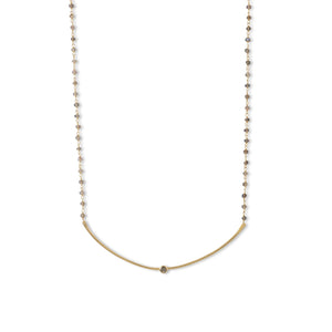 14 Karat Gold Plated Labradorite Bead and Curved Bar Necklace