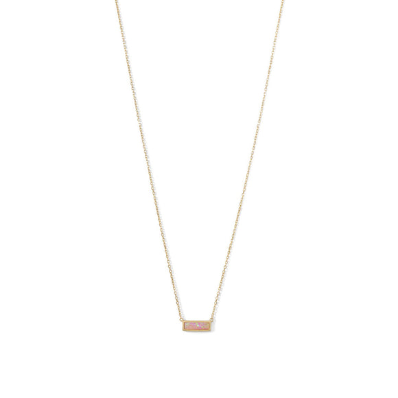 14 Karat Gold Plated Mini Synthetic Pink Opal Bar Necklace