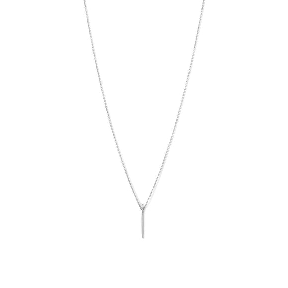 Rhodium Plated Vertical Bar and CZ Necklace