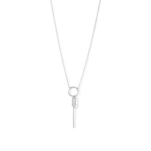 Rhodium Plated Sterling Silver CZ Safety Pin Necklace