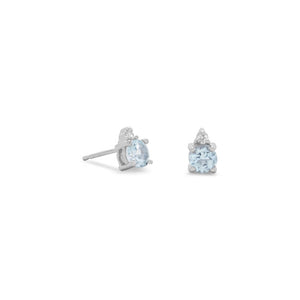 Rhodium Plated Blue Topaz and Clear CZ Earrings