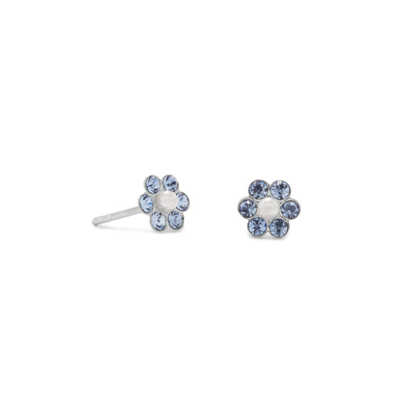 Crystal and Simulated Pearl Flower Earrings