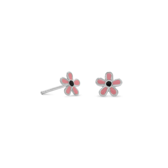Pink/Black Enamel Flower Earrings