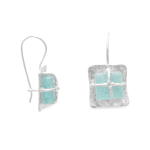 Textured Square with Ancient Roman Glass Earrings