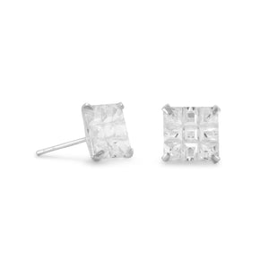 8mm Square CZ "9 Cut" Design Earrings