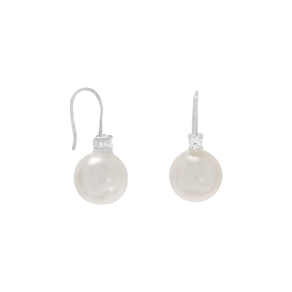 Simulated Pearl and CZ Wire Earrings