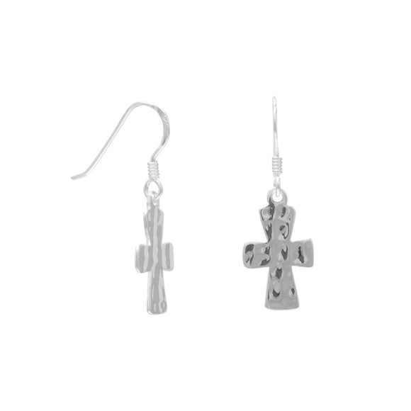 Hammered Cross French Wire Earrings