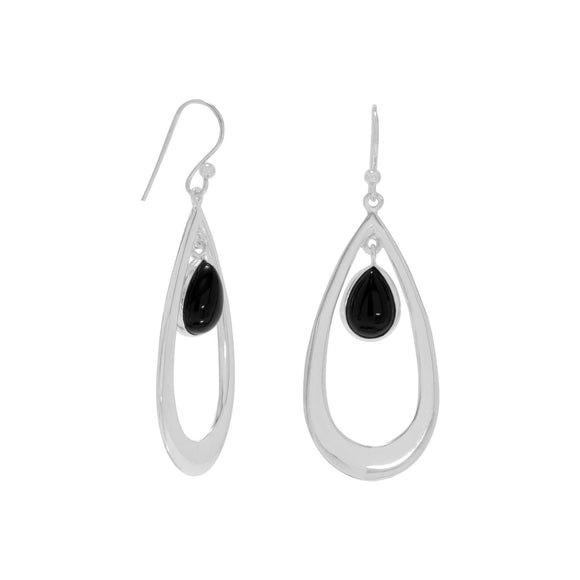 Polished French Wire Earrings with Black Onyx Drop