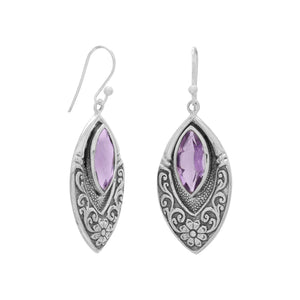 Oxidized Marquise Earrings with Amethyst
