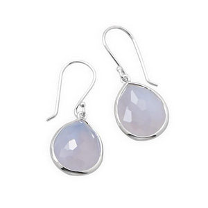 Pear Shape Freeform Faceted Blue Chalcedony Earrings