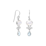 Rainbow Moonstone and Blue Topaz Drop Earrings