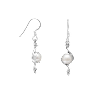 Cultured Freshwater Pearl Earrings with Oxidized Scroll Design