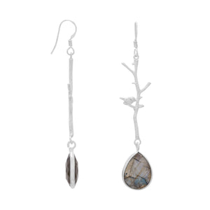 Tree Branch Earrings with Birds and Faceted Labradorite