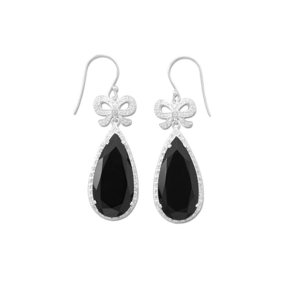Black Onyx Earrings with CZ Bows