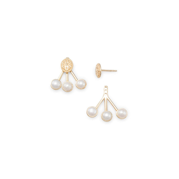 14K Gold Plated Cultured Freshwater Pearl Front Back Earrings