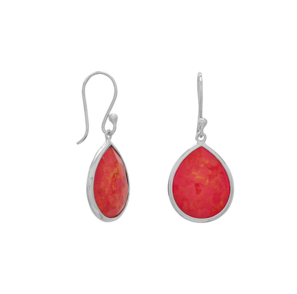 Pear Shape Freeform Faceted Quartz over Reconstituted Coral Drop Earrings