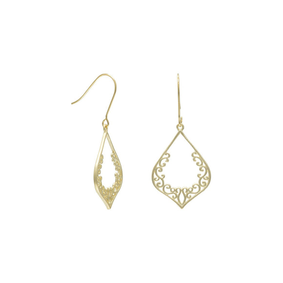 Ornate Brushed 18 Karat Gold Plated Earrings