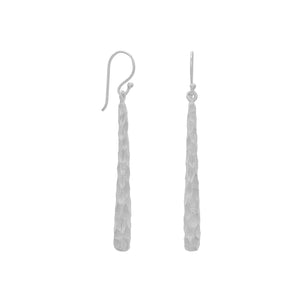 Rhodium Plated Long Textured Bar Earrings