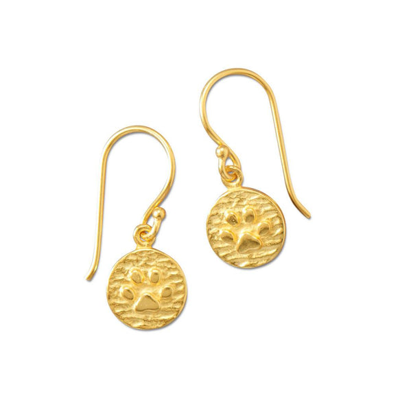 14K Gold Plated Paw Print Drop Earrings