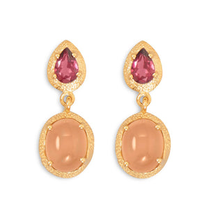 14 Karat Gold Plated Rhodolite Garnet and Moonstone Drop Earrings
