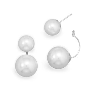 Rhodium Plated Simulated Pearl Front Back Earrings