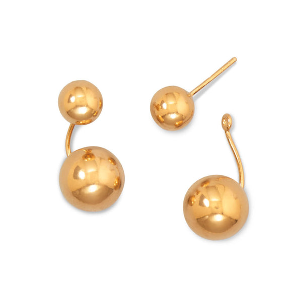 Polished 14 Karat Gold Plated Bead Front Back Earrings