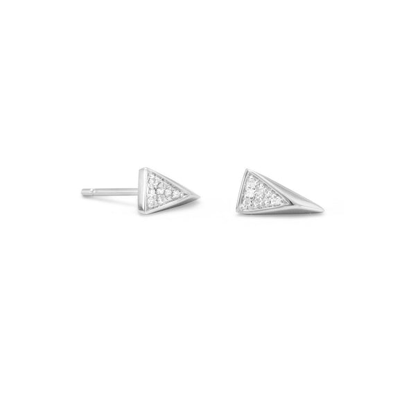 Rhodium Plated Small Triangle Earrings with Diamonds
