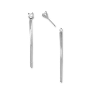 Rhodium Plated CZ with Curved Bar Front Back Earrings