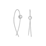 Rhodium Plated Thin Wire with Bezel CZ Earrings