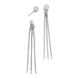 Rhodium Plated Bead Stud Earrings with Hanging Chain Backs