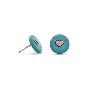 Heart and Turquoise Disk Stud Earrings
