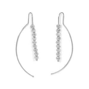 Rhodium Plated Abstract Earrings with Diamond Cut Beads