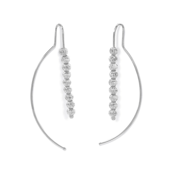 Rhodium Plated Abstract Earrings with Diamond Cut Beads