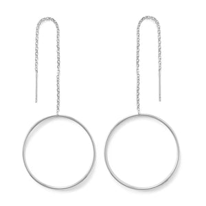 Rhodium Plated Open Circle Threader Earrings