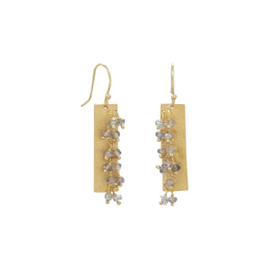 14 Karat Gold Plated Textured Rectangle and Labradorite Bead Earrings