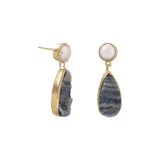 14 Karat Gold Plated Desert Druzy and Cultured Freshwater Pearl Earrings