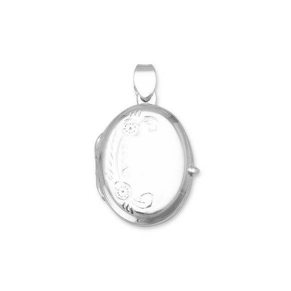 Small Polished Floral Design Oval Picture Locket