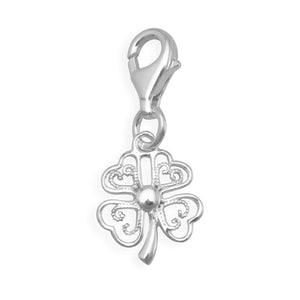 Filigree Four Leaf Clover Charm with Lobster Clasp