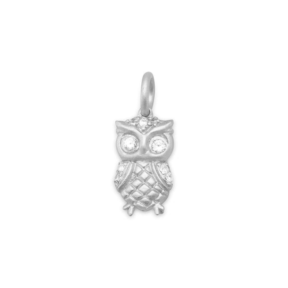 Rhodium Plated Satin Finish Owl Charm