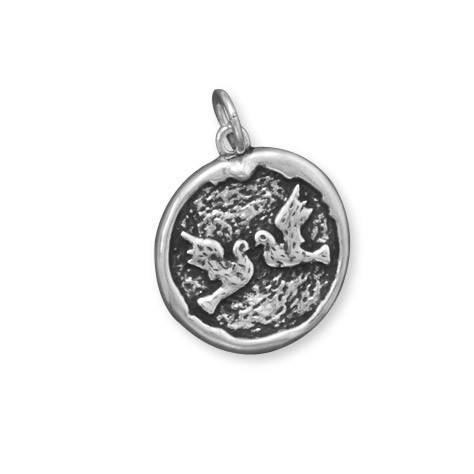 Oxidized Disc Pendant with Doves