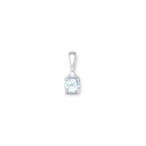 Rhodium Plated Blue Topaz and Clear CZ Pendant
