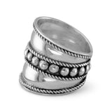 Bali Ring with Flat Beads in the Center and Rope Edge