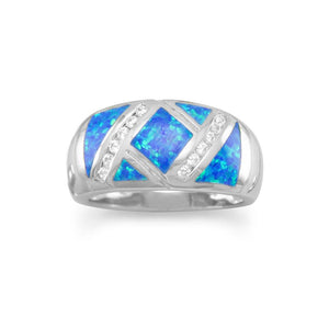 Synthetic Blue Opal and CZ Ring
