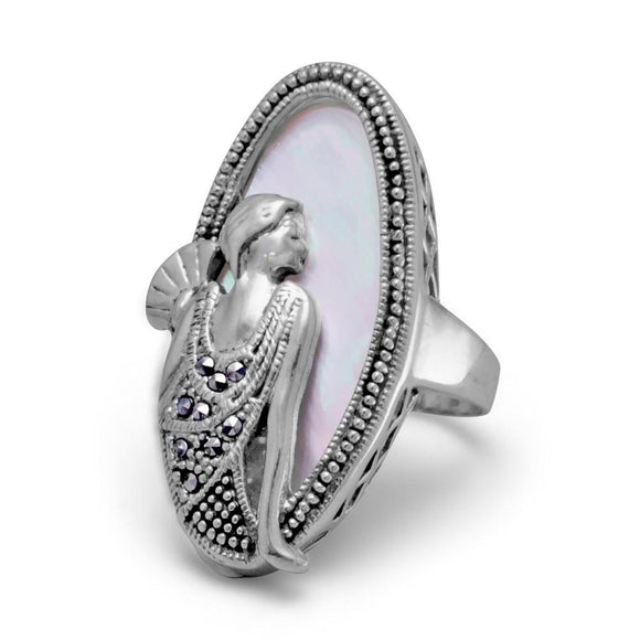 Shell Ring with Marcasite Art Deco Woman