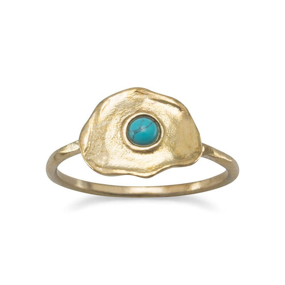 Brass and Reconstituted Turquoise Ring