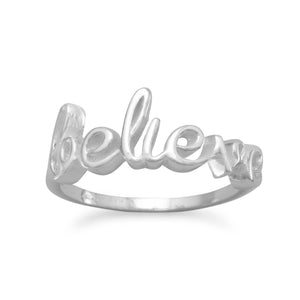 Polished Script "believe" Ring