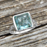 Large Square Freeform Faceted Hydro Quartz Stackable Ring