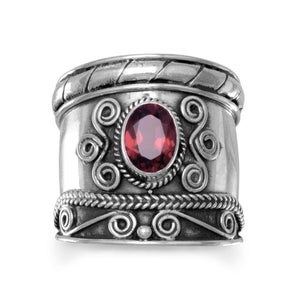 Handmade Oxidized Bali Style Garnet Ring