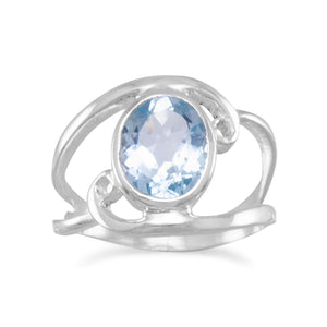 Cut Out Oval Blue Topaz Ring with Swirls