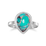 Large Pear Shape Freeform Faceted Quartz over Turquoise Stackable Ring